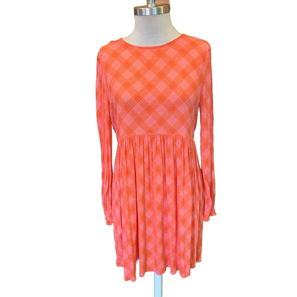 BP Mini Dress Clueless Preppy Orange Pink Plaid Medium Springtime Spring Flirty